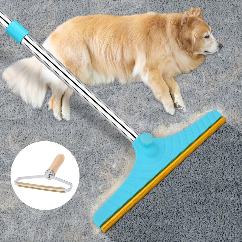 Eaersan Carpet Rake for Pet Hair Removal - Reusable Pet Hair Remover, 60” Adjustable Long Handle Cat Dog Carpet Rake Scraper with Patented Design, Dog Hair Rake Brush for Rugs, Mats - Image 1